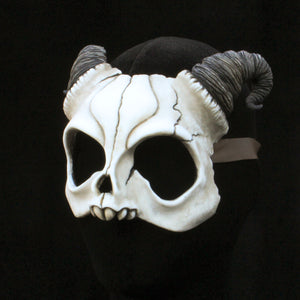 Handmade Resin Skull Mask - Curly Horned Demon Skull Mask