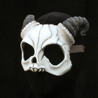 Handmade Resin Skull Mask - Curly Horned Demon Skull Mask