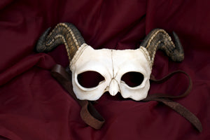 Handmade Resin Skull Mask - Long Horned Demon Skull Mask