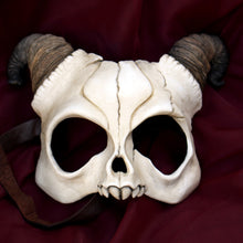 Handmade Resin Skull Mask - Curly Horned Demon Skull Mask
